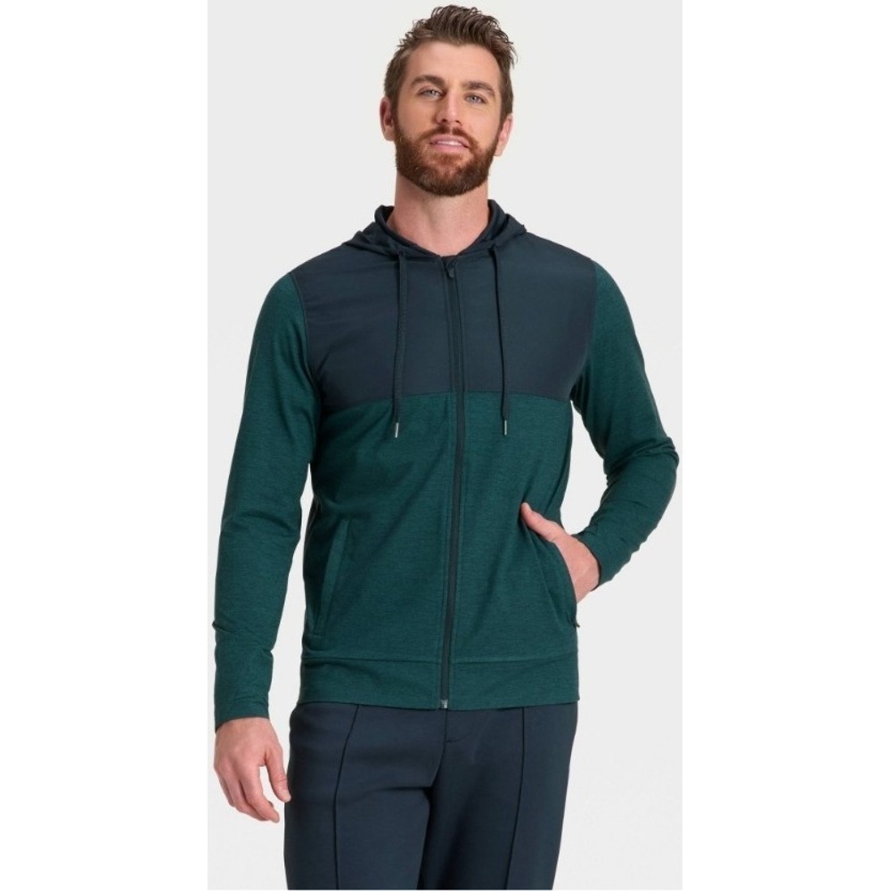 All in Motion Mens Full Zip Hooded Jacket Dark Green Heathered Athletic Size L